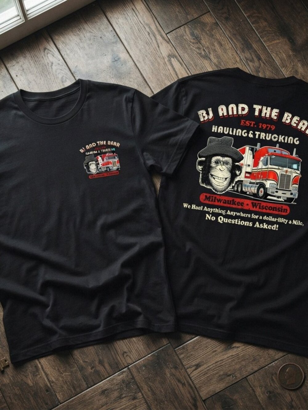 BJ and The Bear Hauling & Trucking Vintage Graphic Black T-Shirt